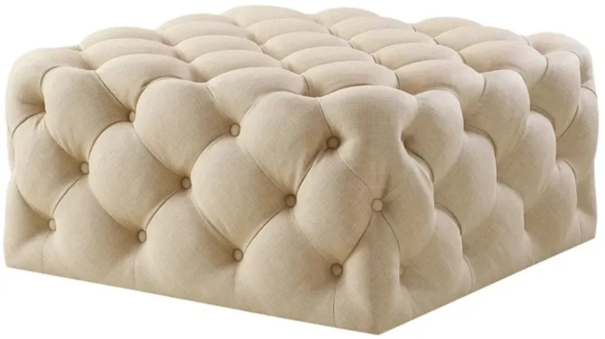 Linen Rolling Tufted Cocktail Ottoman - Beige