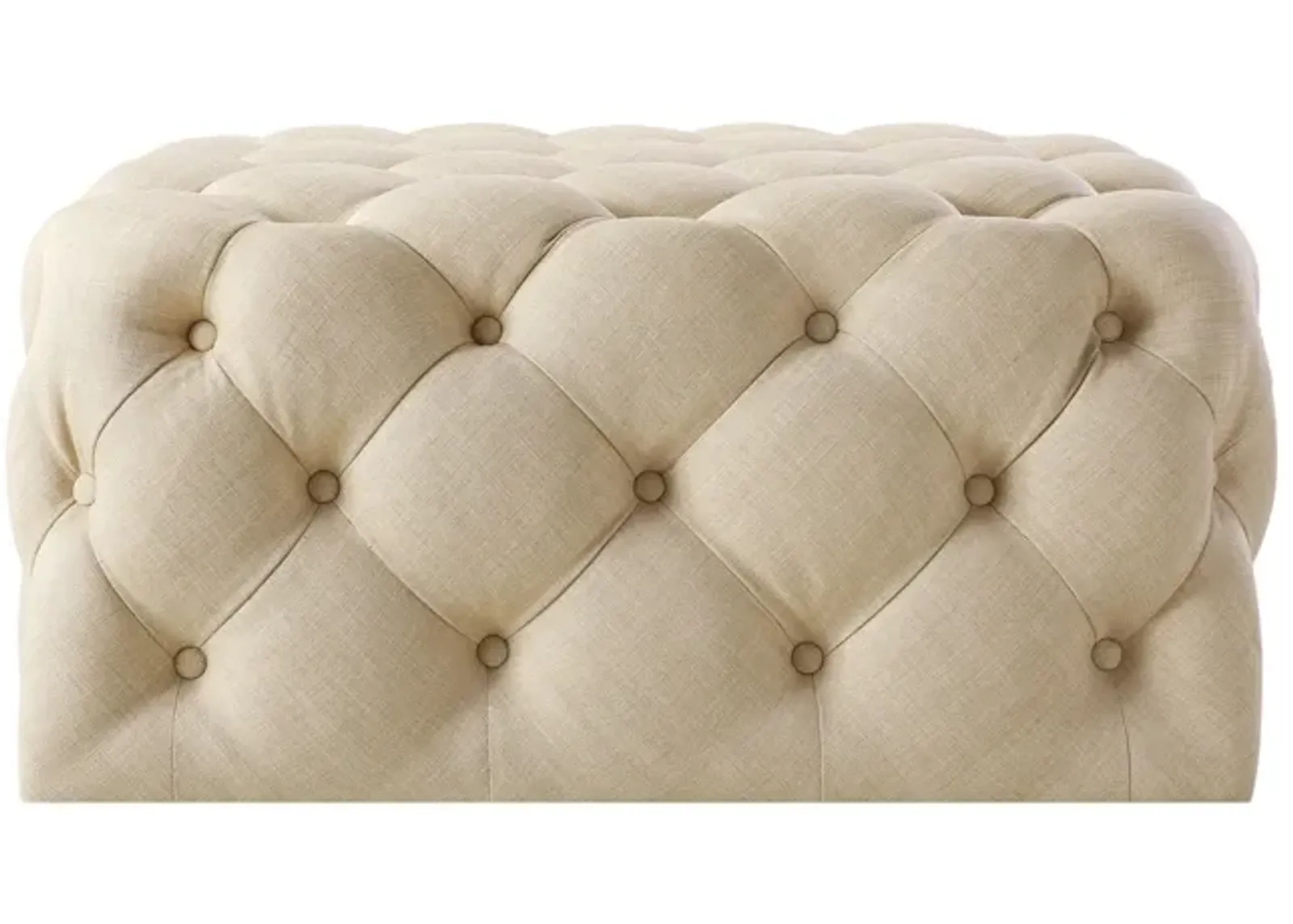 Linen Rolling Tufted Cocktail Ottoman - Beige