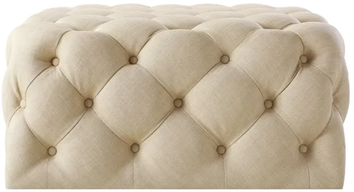 Linen Rolling Tufted Cocktail Ottoman - Beige