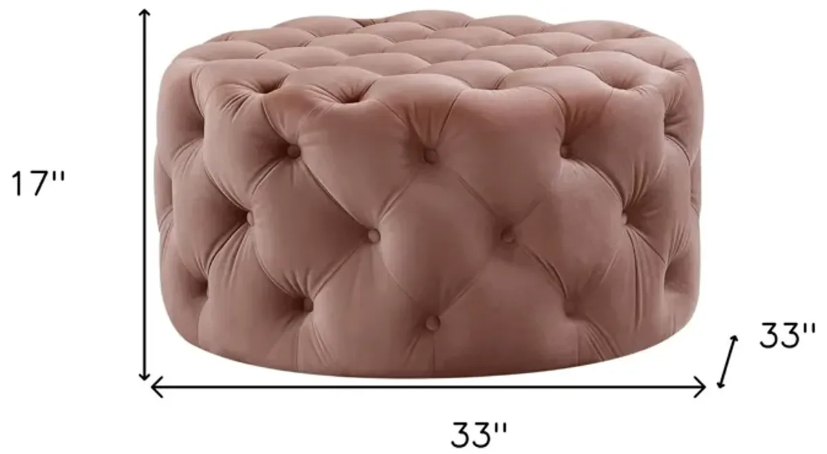 Velvet Rolling Tufted Round Cocktail Ottoman - Blush