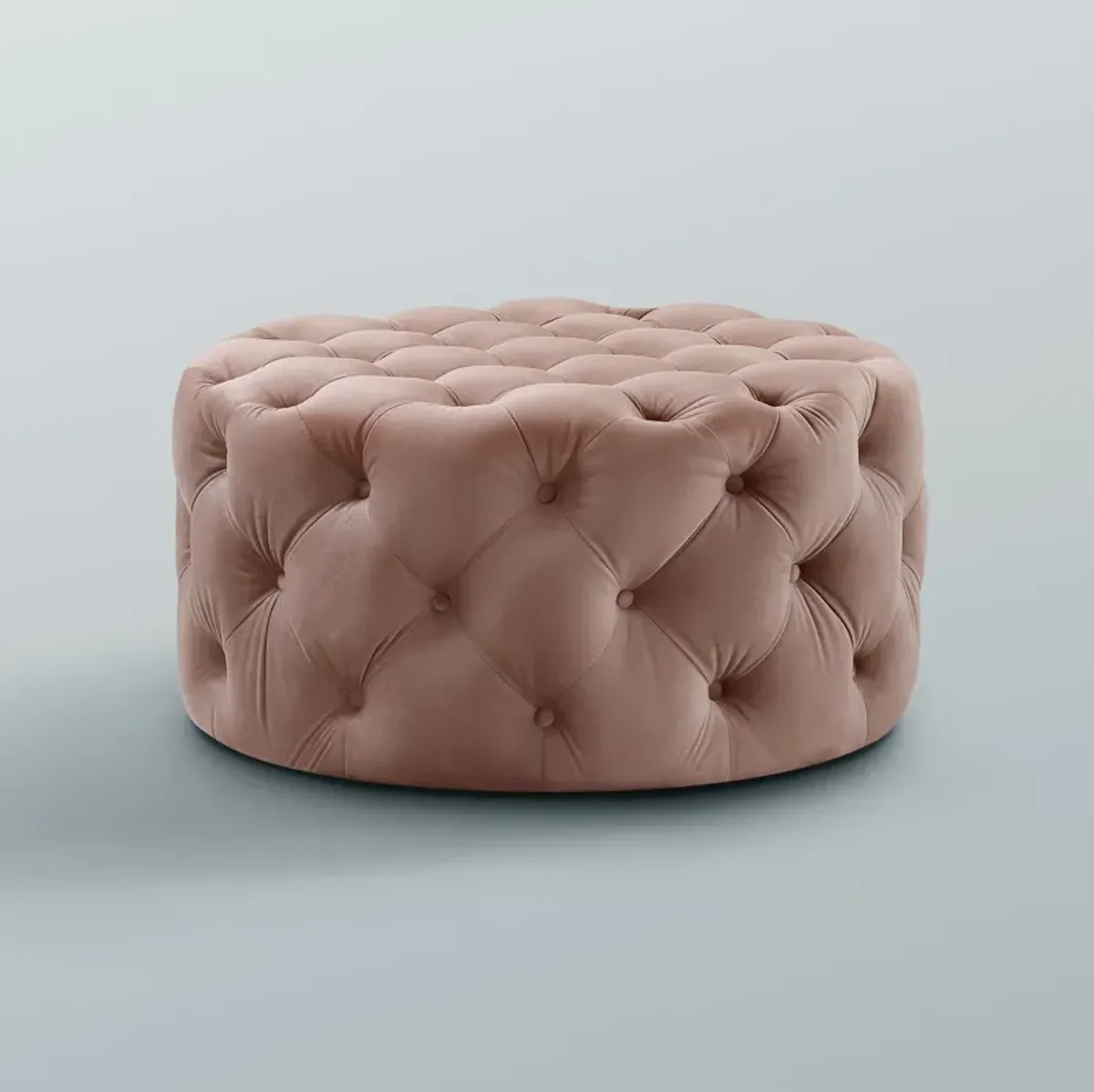 Velvet Rolling Tufted Round Cocktail Ottoman - Blush