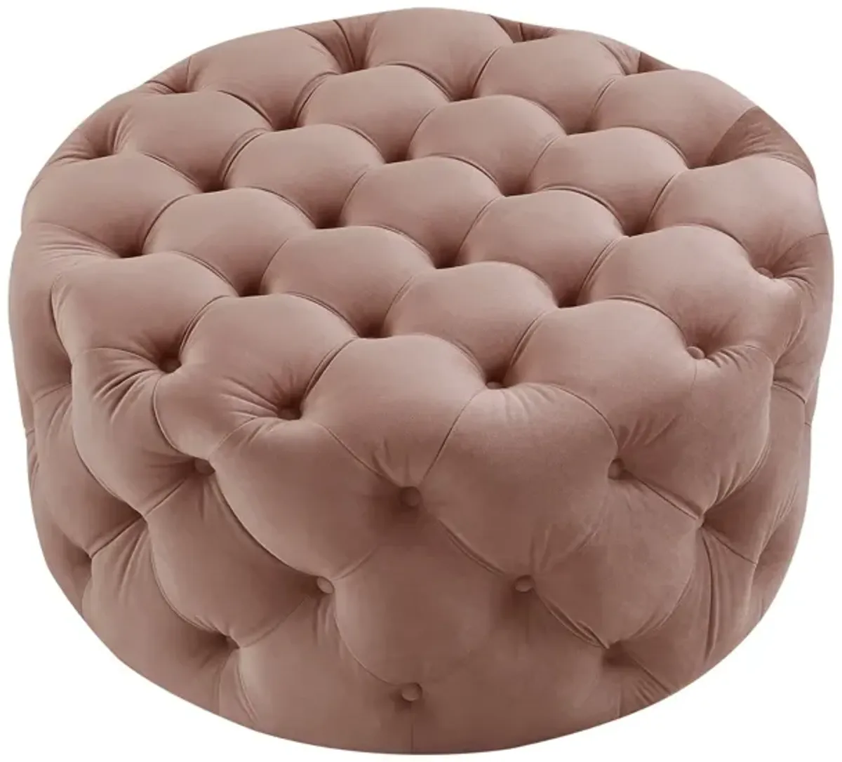 Velvet Rolling Tufted Round Cocktail Ottoman - Blush