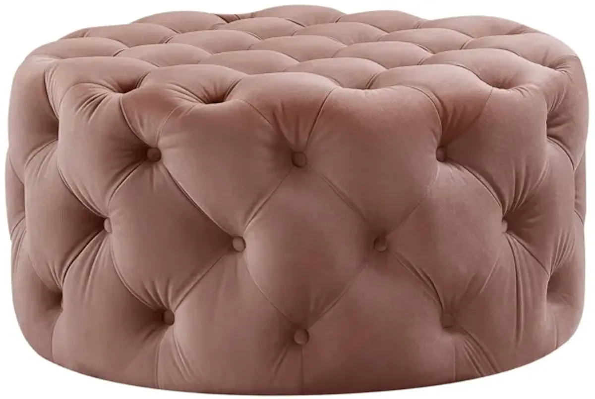 Velvet Rolling Tufted Round Cocktail Ottoman - Blush