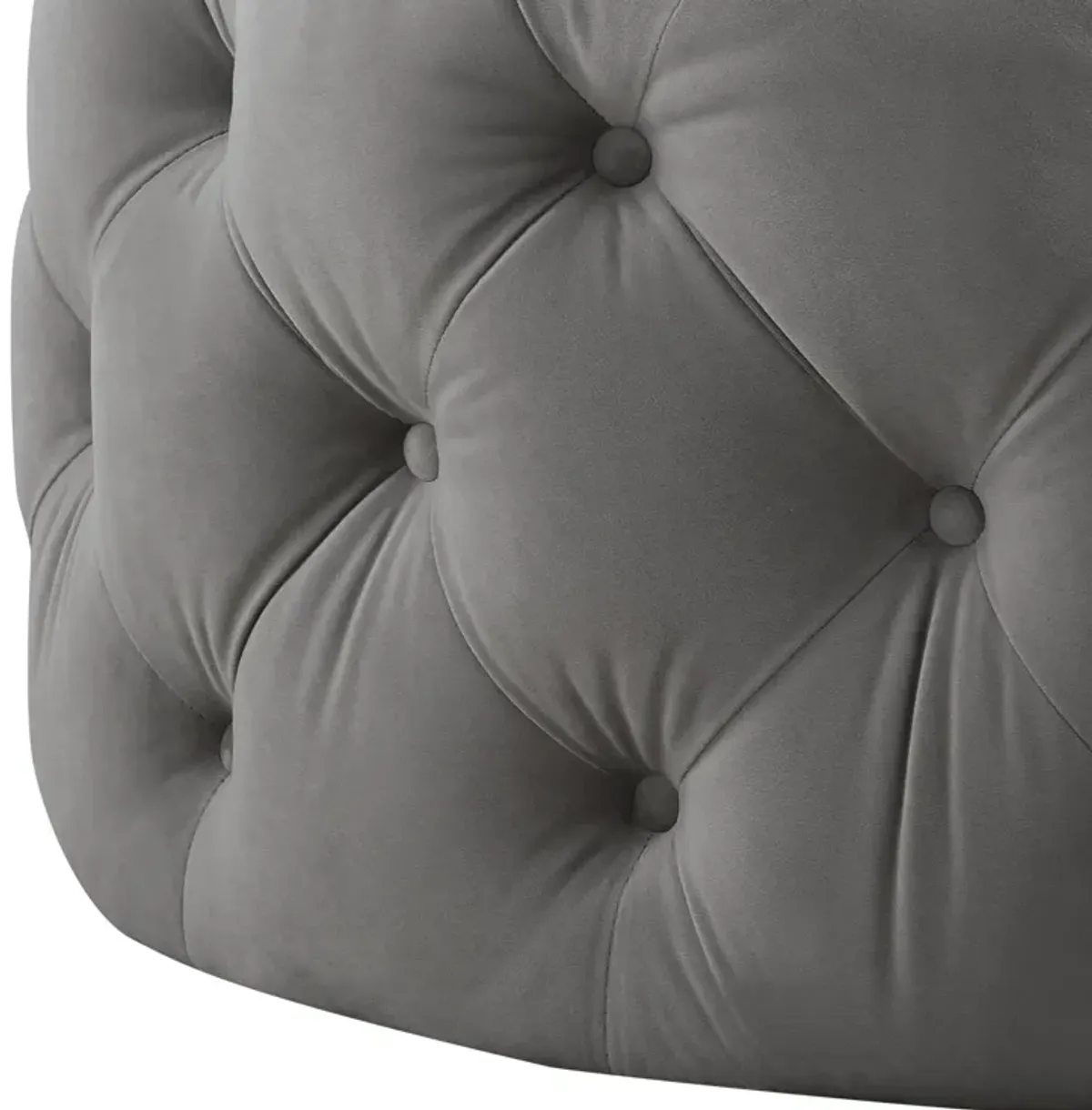 Velvet Rolling Tufted Round Cocktail Ottoman - Gray