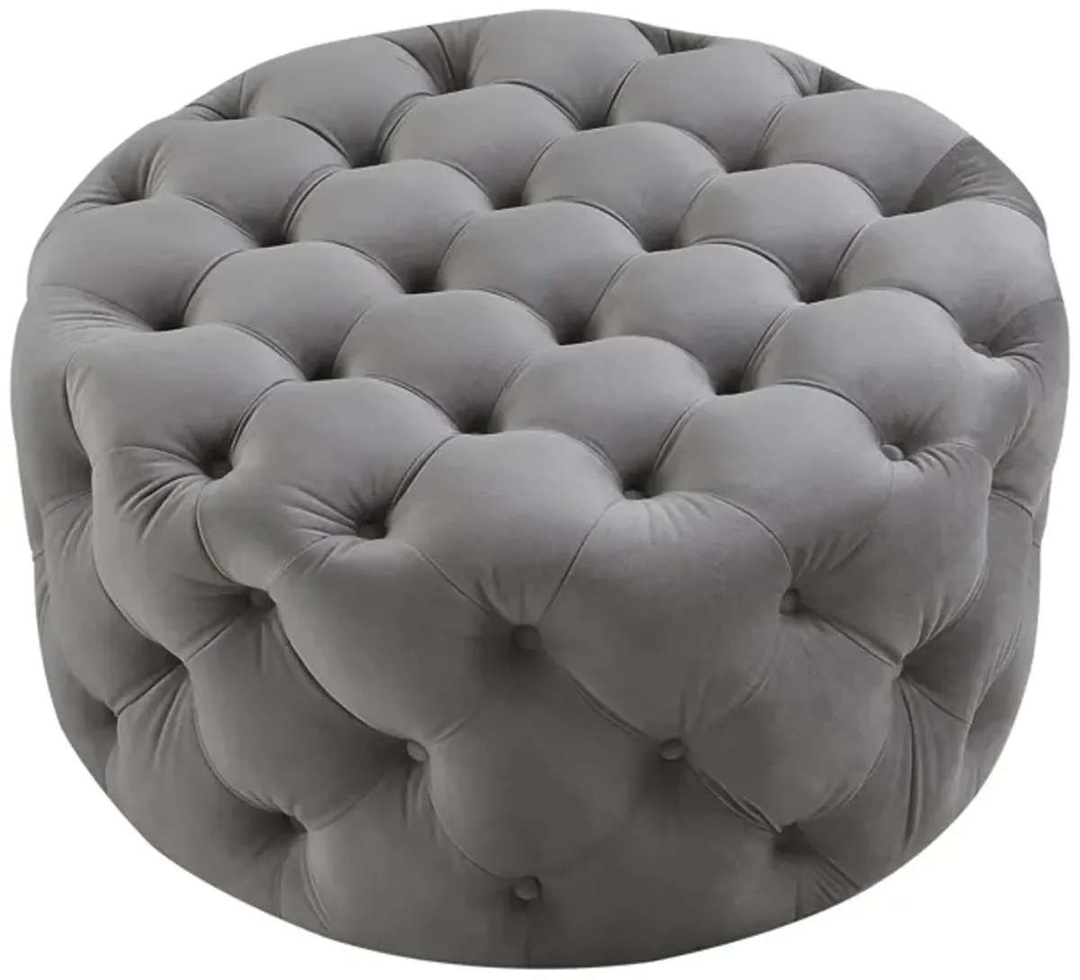 Velvet Rolling Tufted Round Cocktail Ottoman - Gray