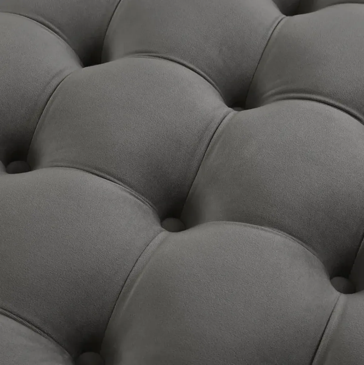 Velvet Rolling Tufted Round Cocktail Ottoman - Gray