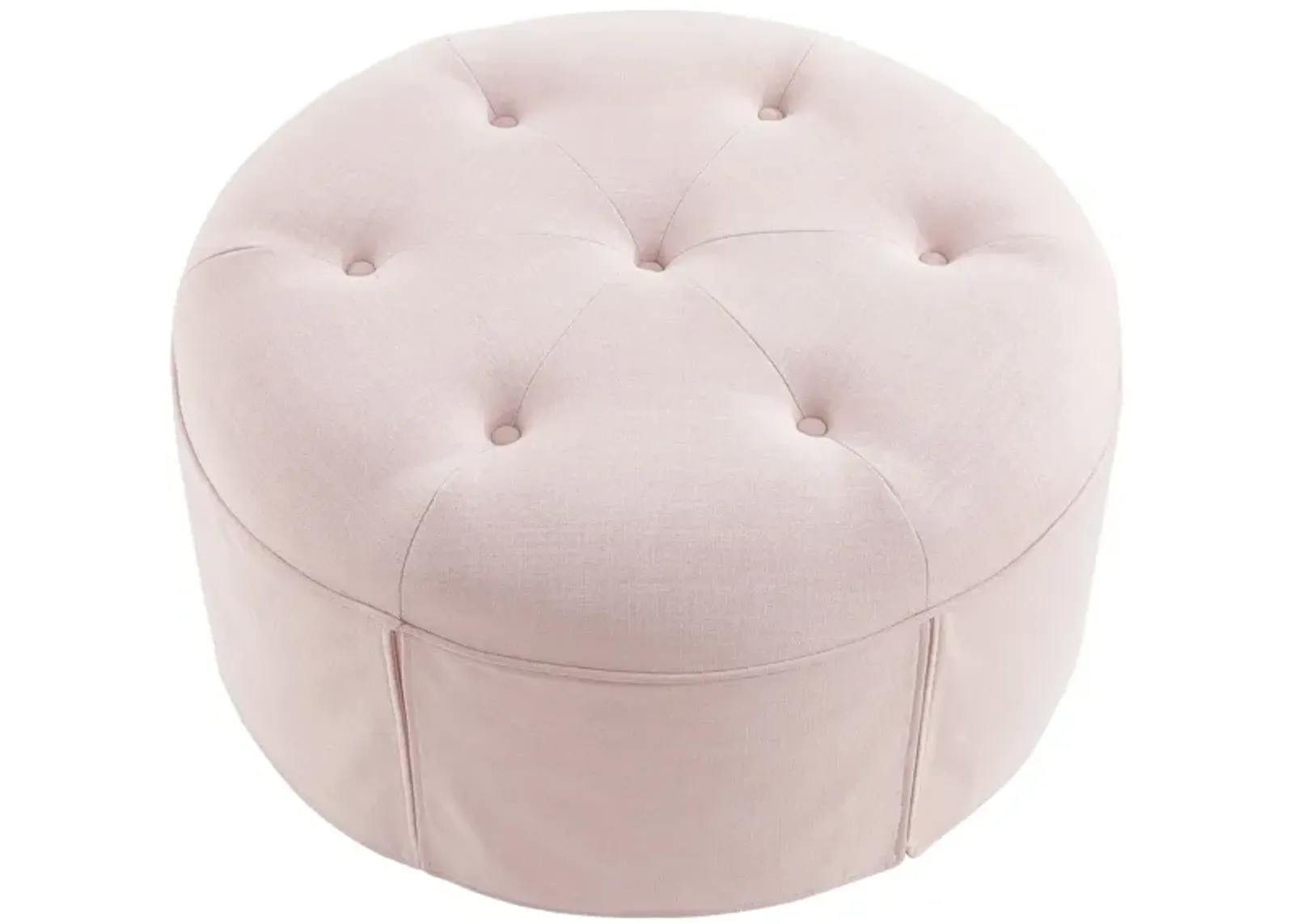 Linen Tufted Round Cocktail Ottoman - Light Pink