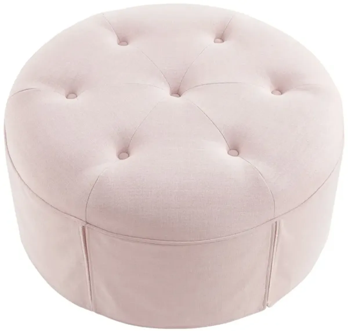 Linen Tufted Round Cocktail Ottoman - Light Pink