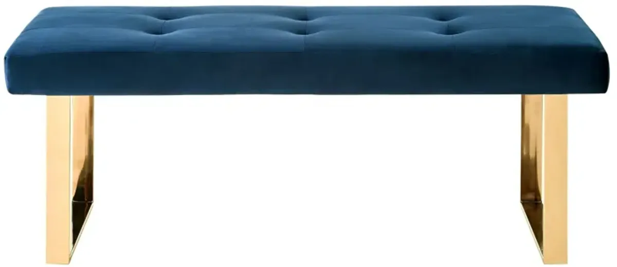 Velvet Upholstered Bench - Navy Blue / Gold