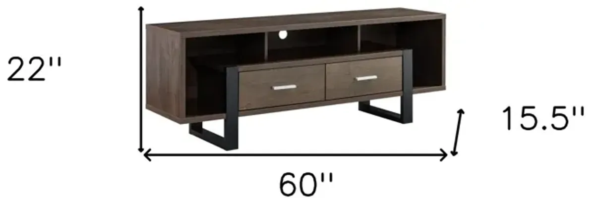 Manufactured Wood Cabinet Enclosed Storage TV Stand - Walnut Oak / Black