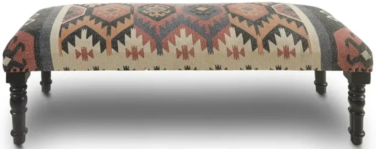 Leg Southwest Upholstered Bench - Brown Red / Natural Black