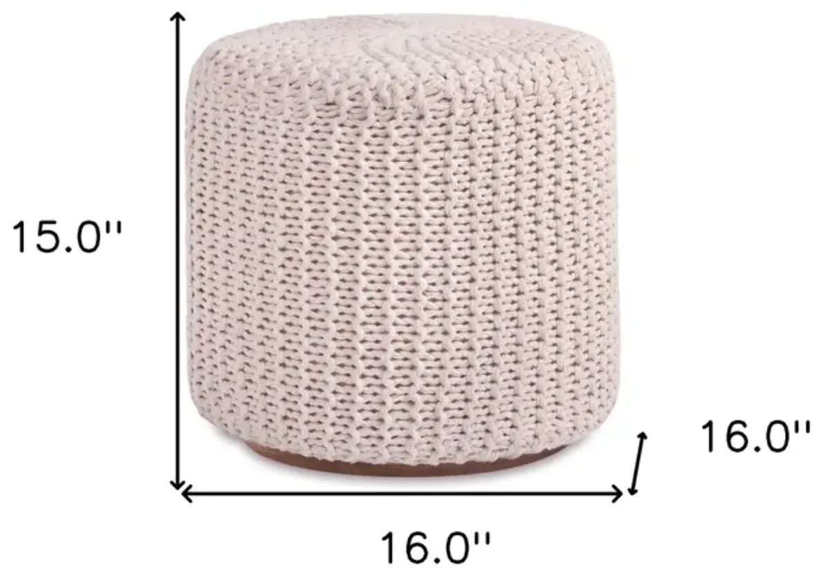 Cotton Blend Round Pouf Ottoman - Ivory