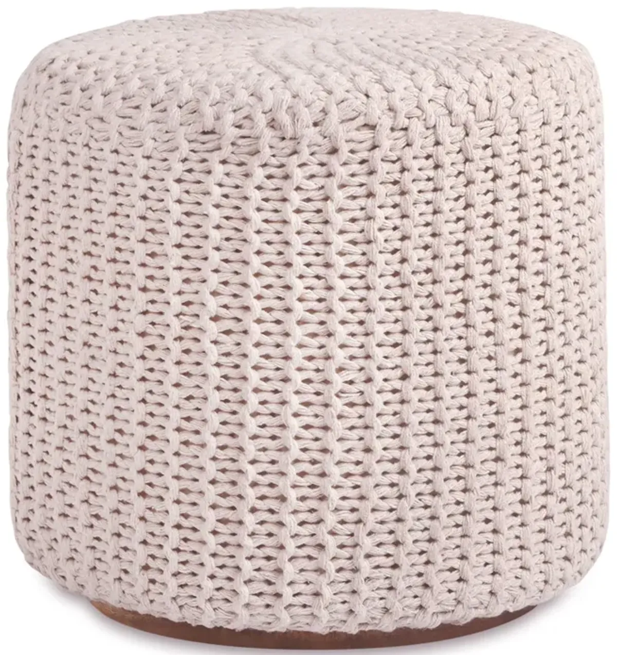 Cotton Blend Round Pouf Ottoman - Ivory