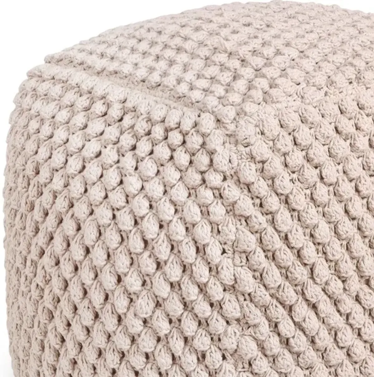 Cotton, Blend Pouf Ottoman - Ivory