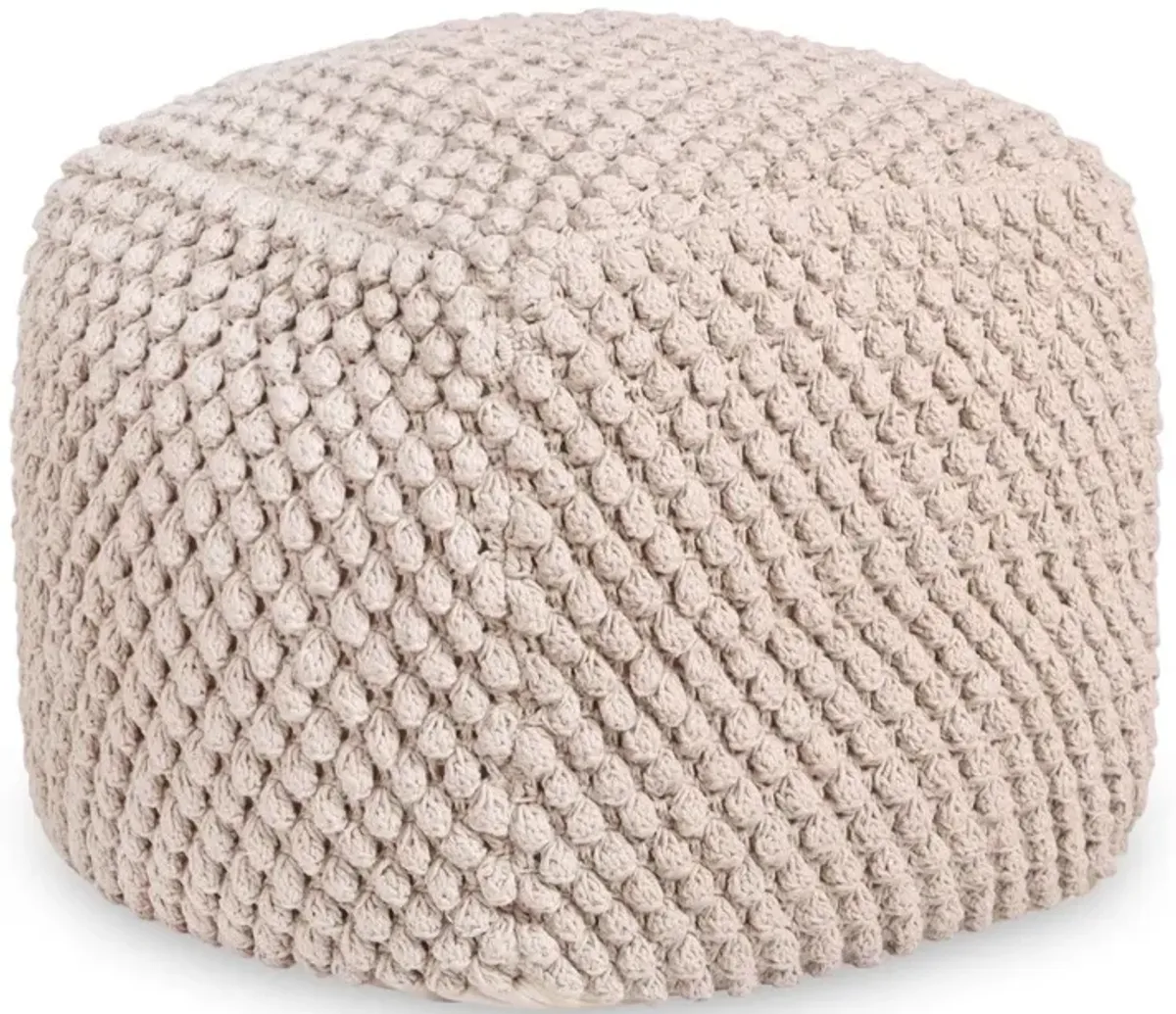 Cotton, Blend Pouf Ottoman - Ivory