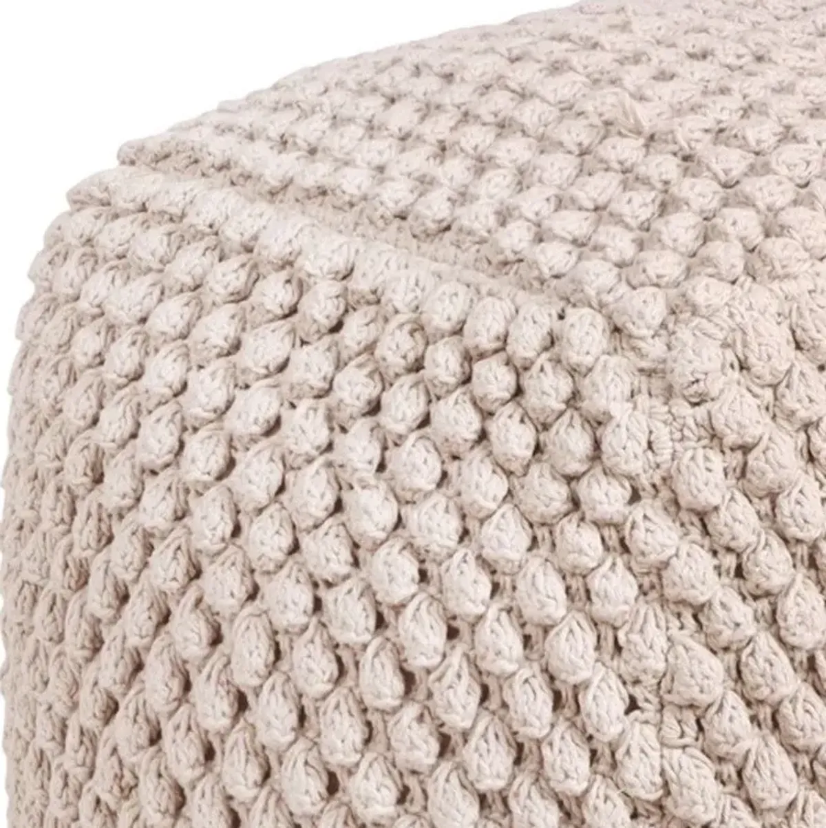 Cotton, Blend Pouf Ottoman - Ivory