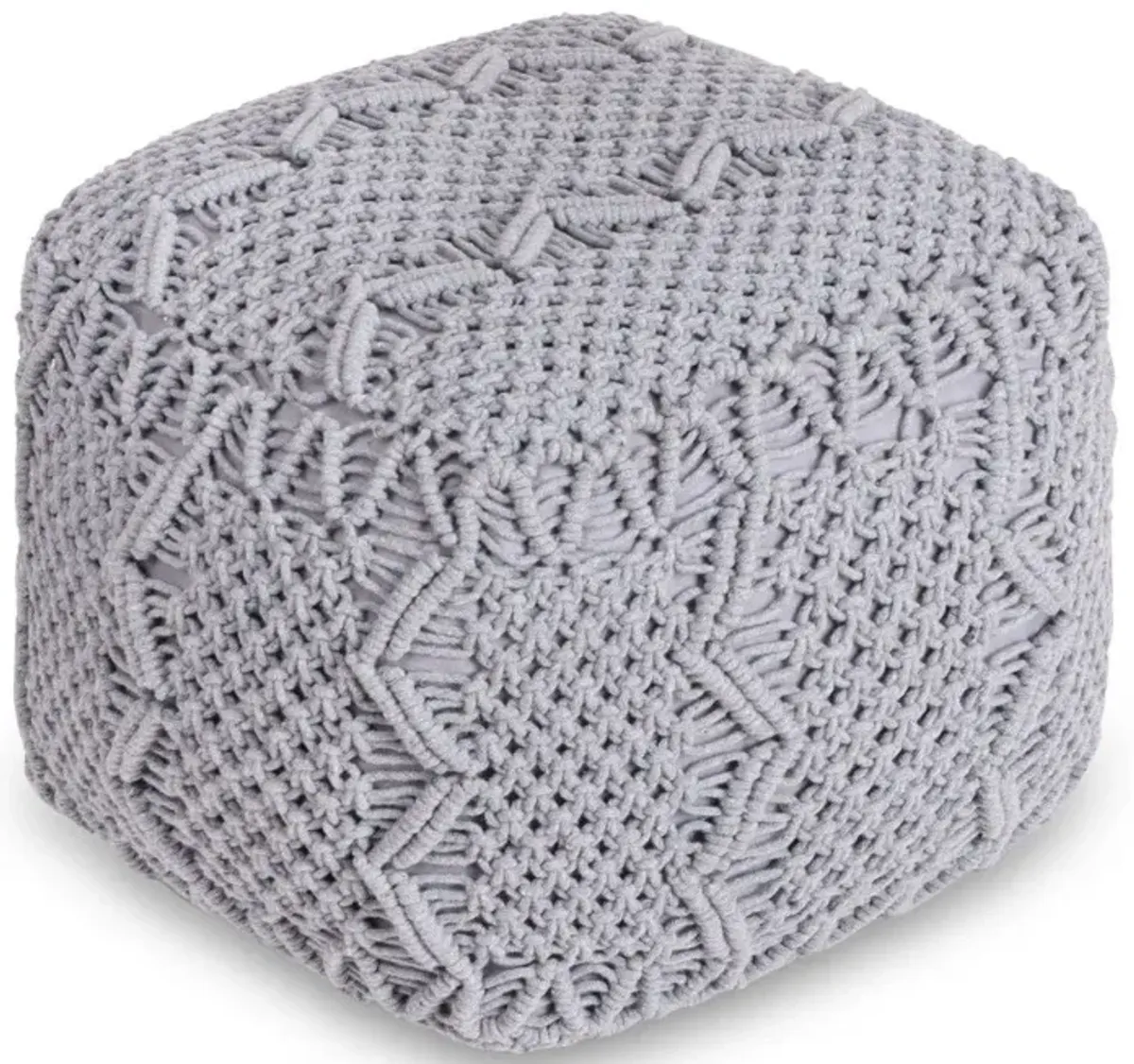 Cotton Blend Pouf Ottoman - Light Gray