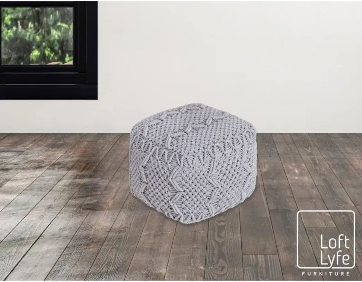 Cotton Blend Pouf Ottoman - Light Gray