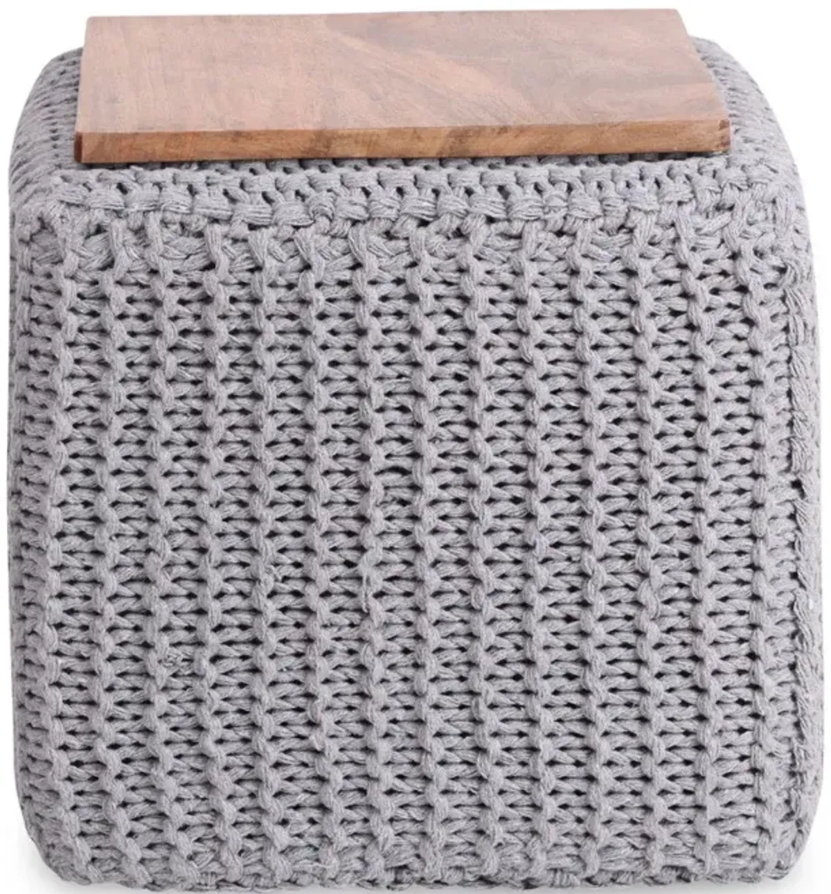 Cotton Blend, Pouf Ottoman - Light Gray