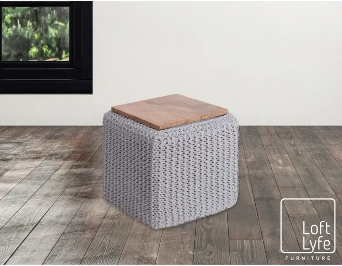 Cotton Blend, Pouf Ottoman - Light Gray