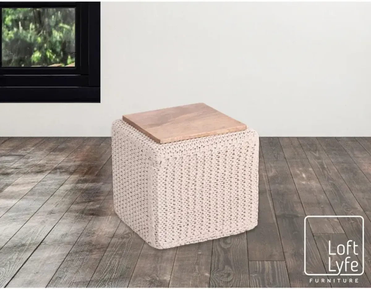 Cotton Blend, Pouf Ottoman - Ivory