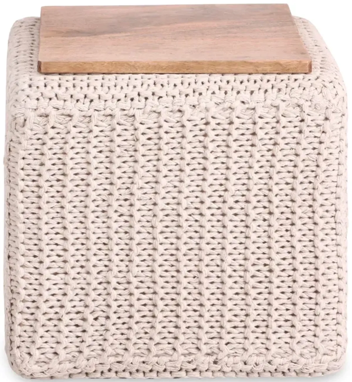 Cotton Blend, Pouf Ottoman - Ivory