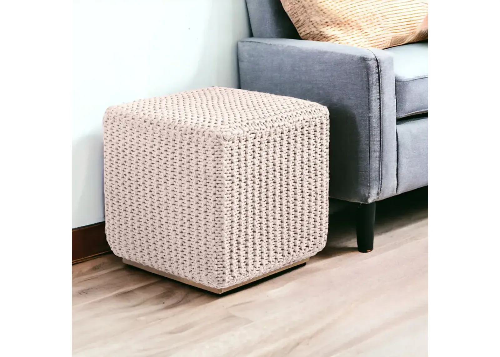 Cotton Blend, Pouf Ottoman - Ivory