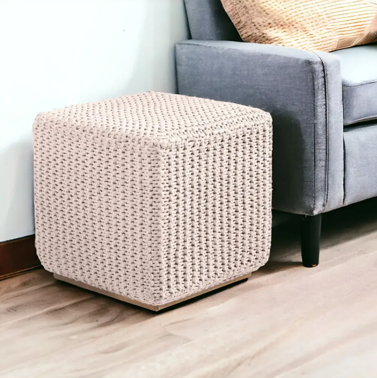 Cotton Blend, Pouf Ottoman - Ivory