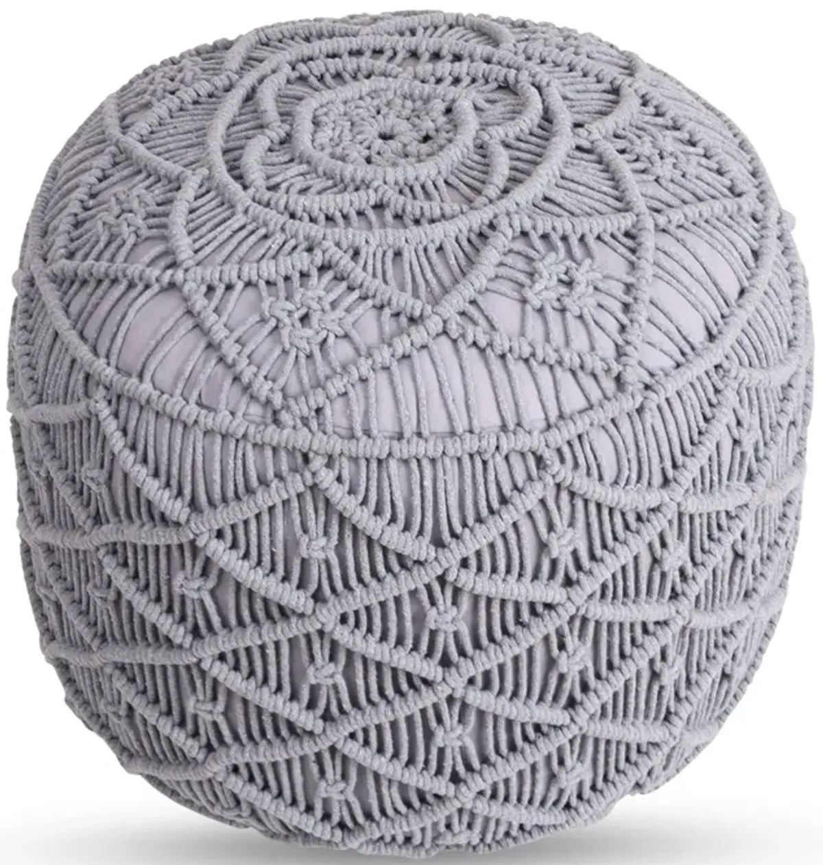 Cotton Blend Round Floral Pouf Ottoman - Light Gray