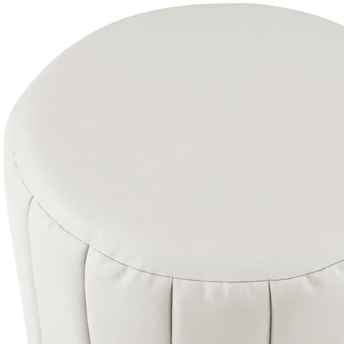 Faux Leather Round Ottoman - White / Gold