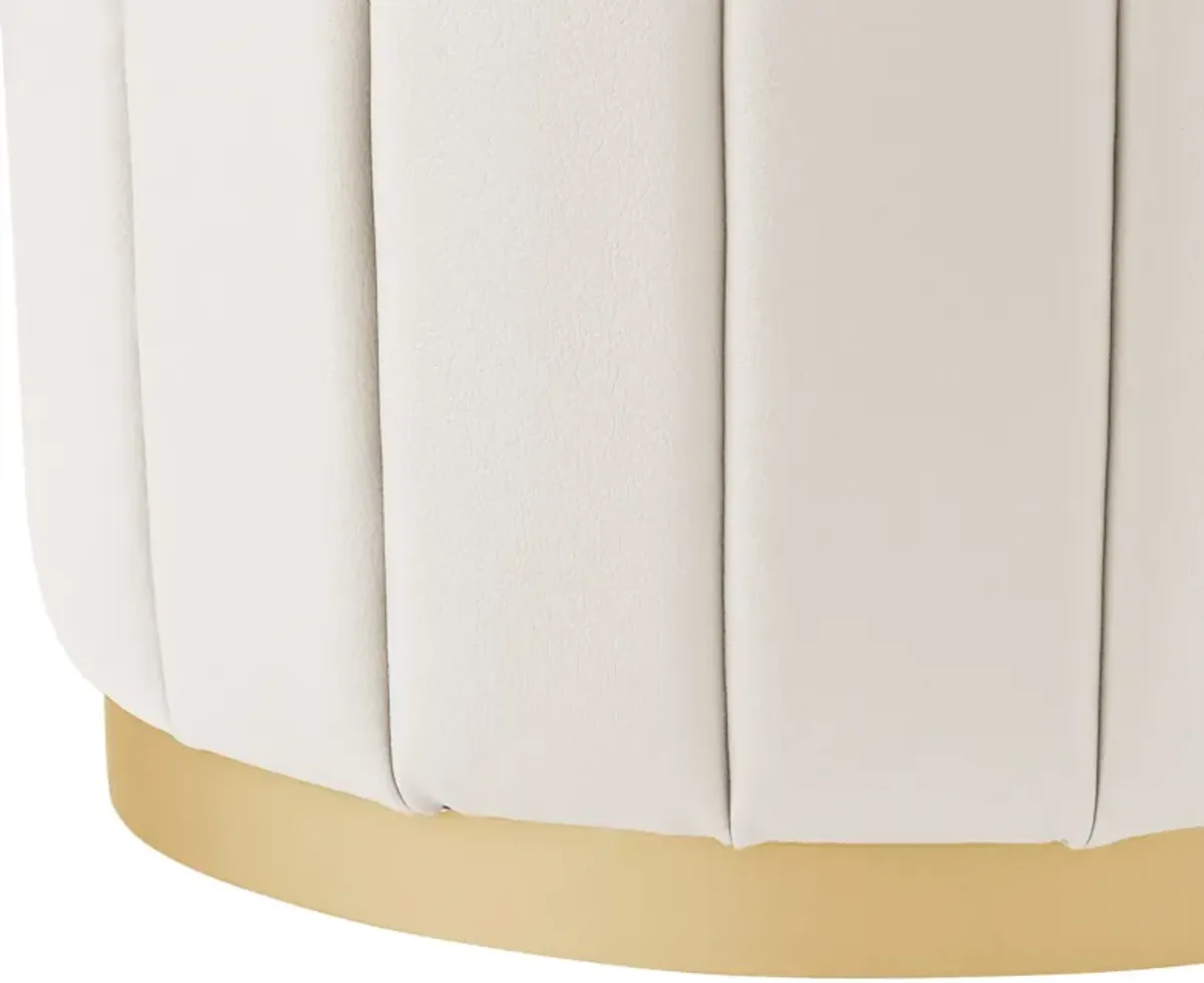 Faux Leather Round Ottoman - White / Gold