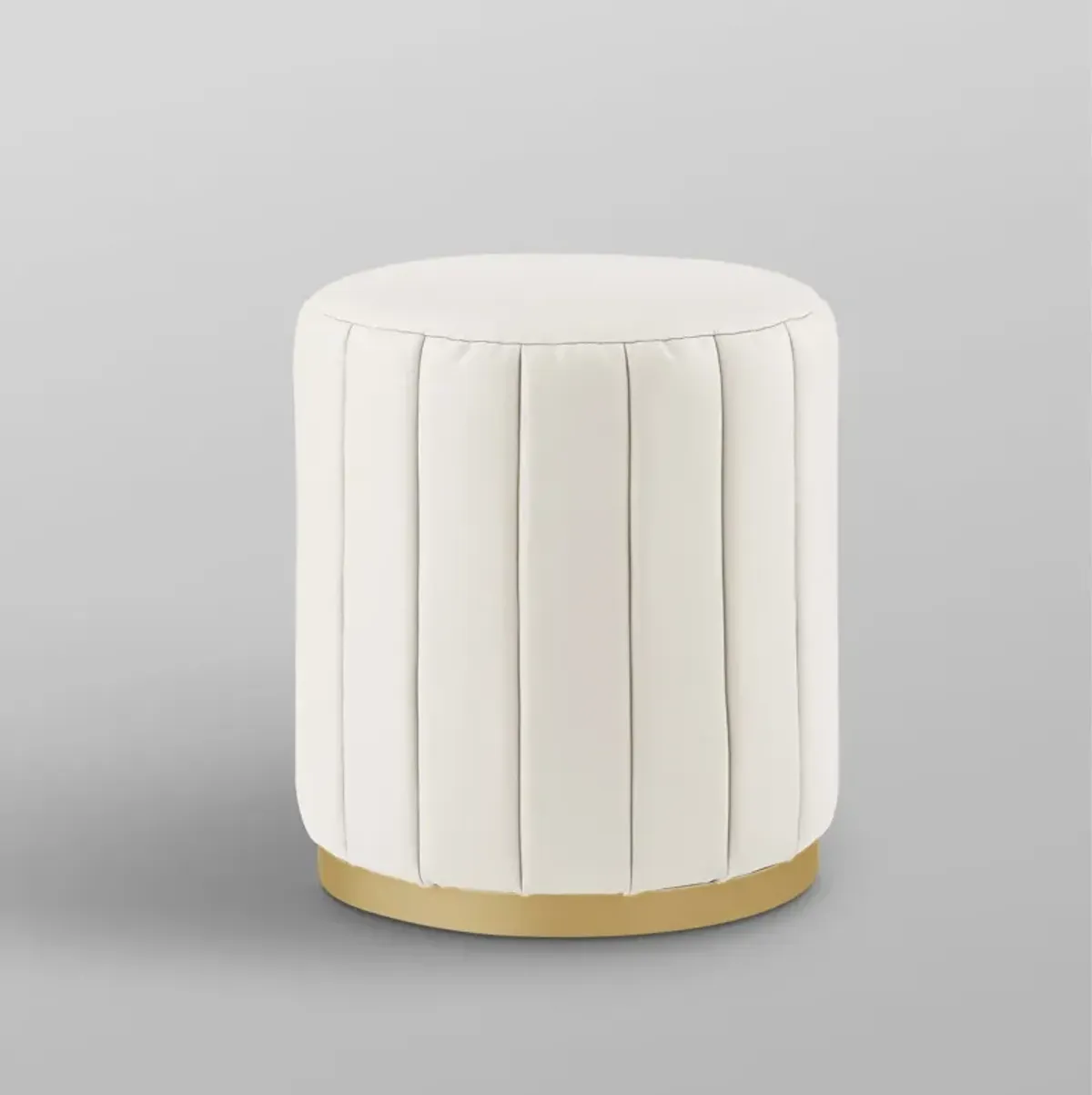 Faux Leather Round Ottoman - White / Gold