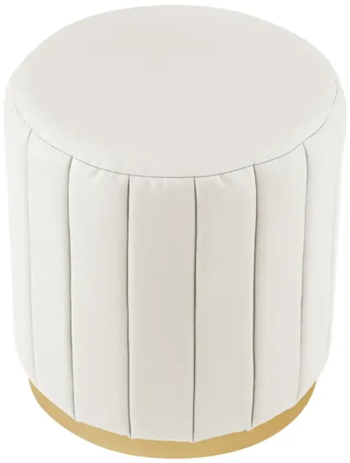 Faux Leather Round Ottoman - White / Gold