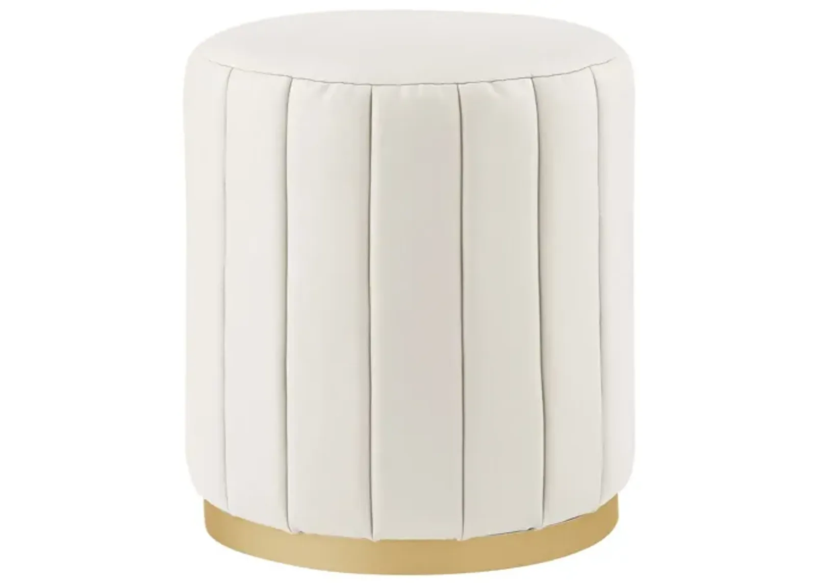 Faux Leather Round Ottoman - White / Gold