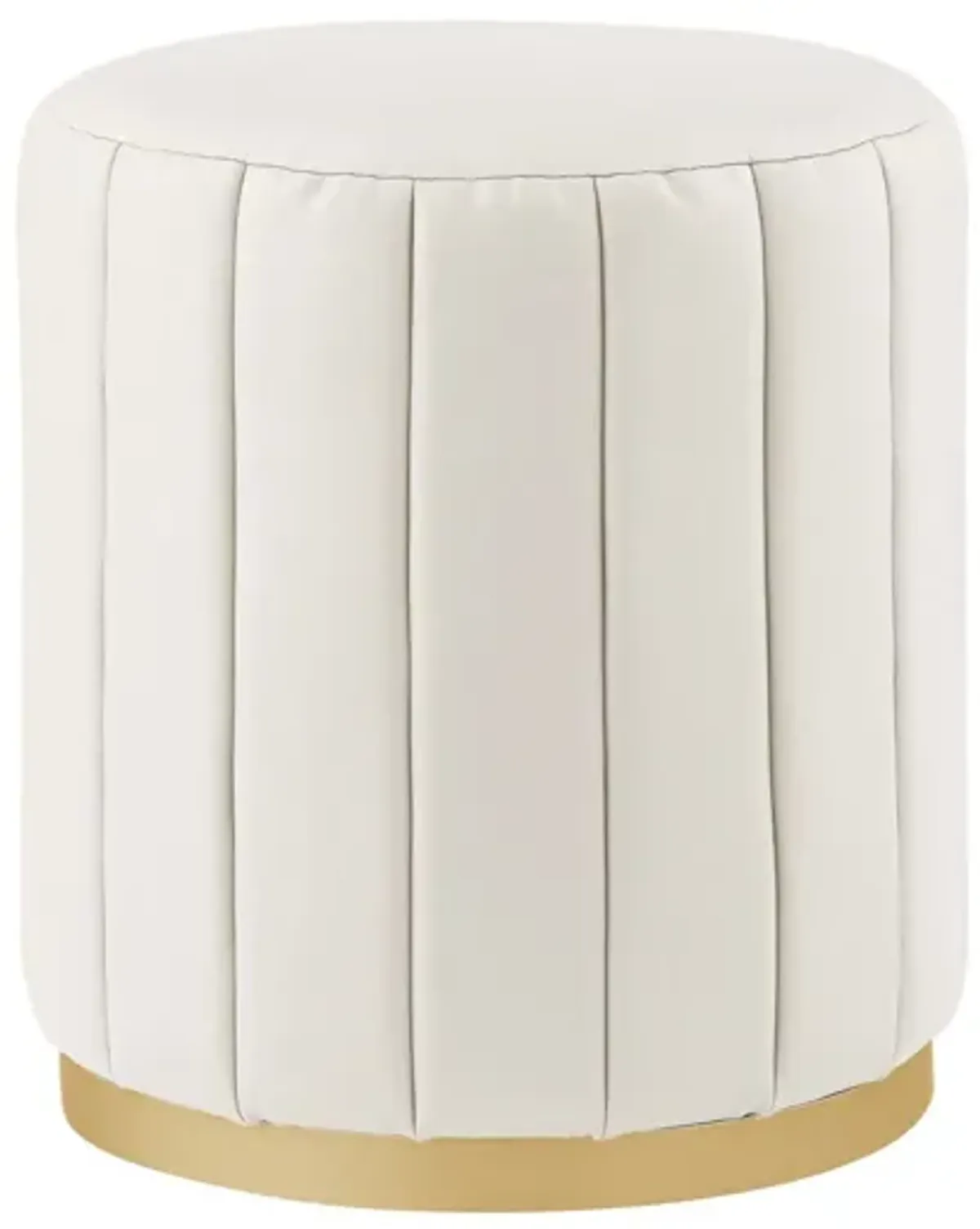 Faux Leather Round Ottoman - White / Gold