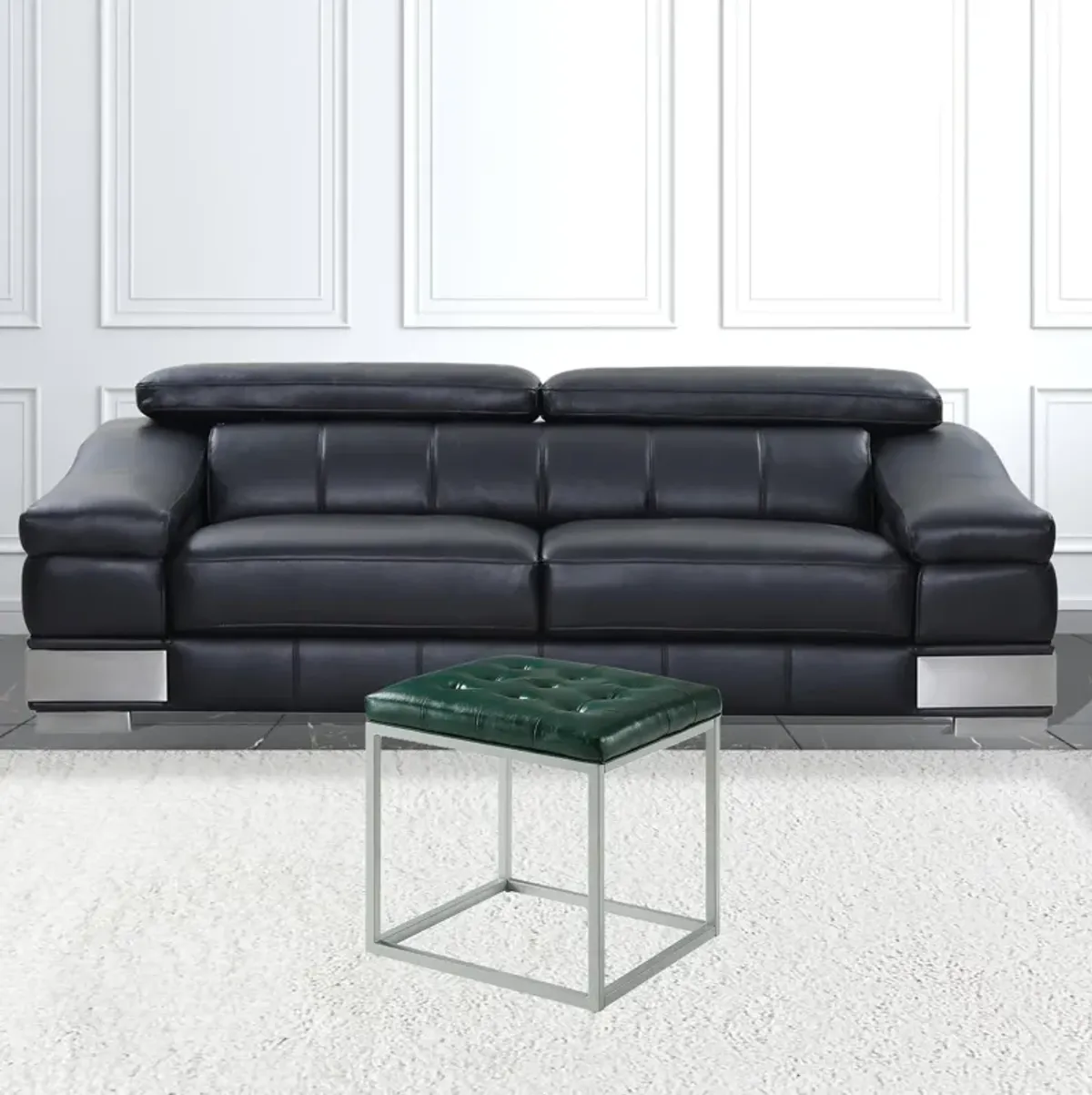 Faux Leather Cube Ottoman - Green / Gray