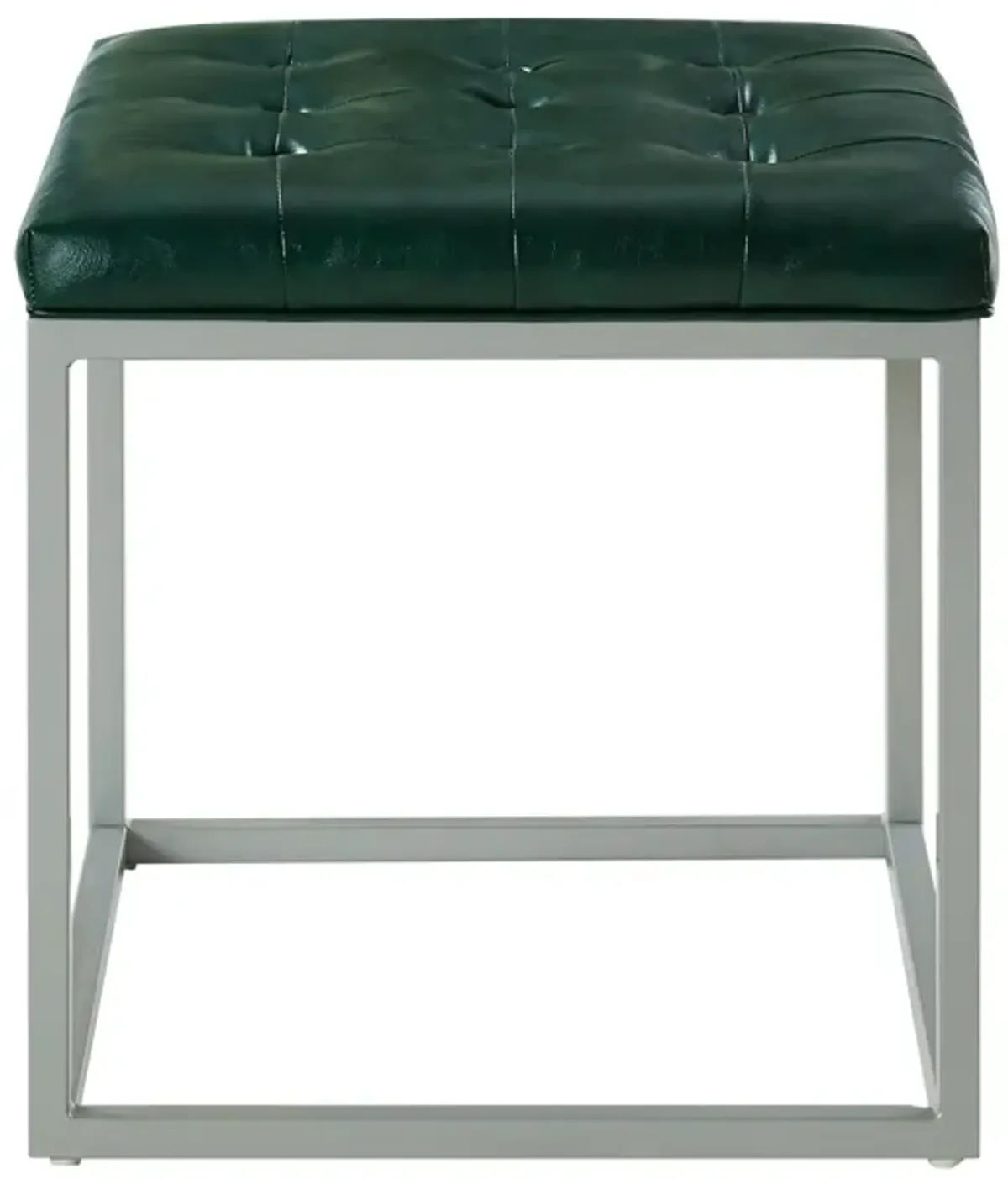 Faux Leather Cube Ottoman - Green / Gray