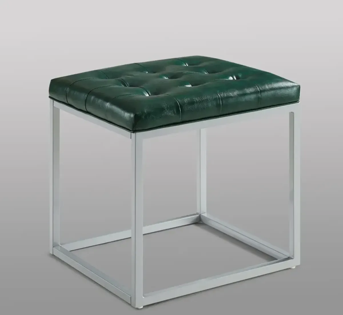 Faux Leather Cube Ottoman - Green / Gray