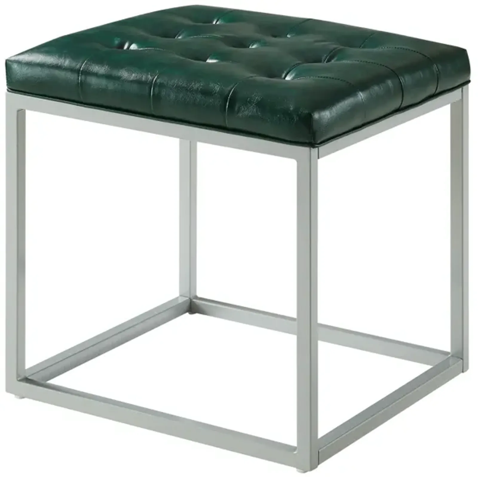 Faux Leather Cube Ottoman - Green / Gray