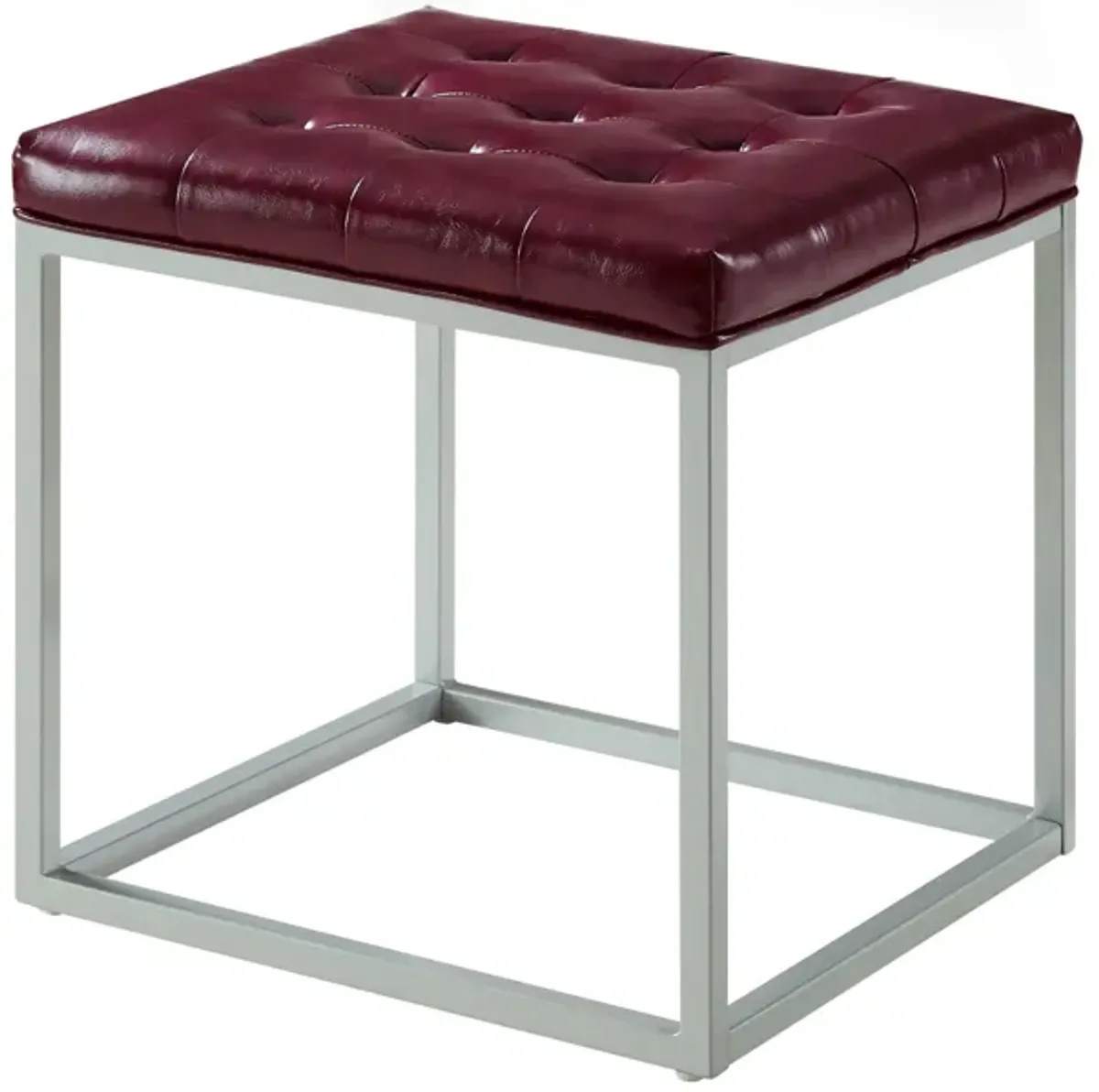 Faux Leather Cube Ottoman - Purple / Gray