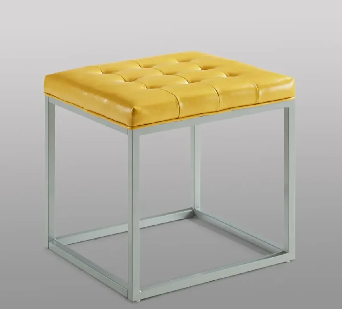 Faux Leather Cube Ottoman - Yellow / Gray