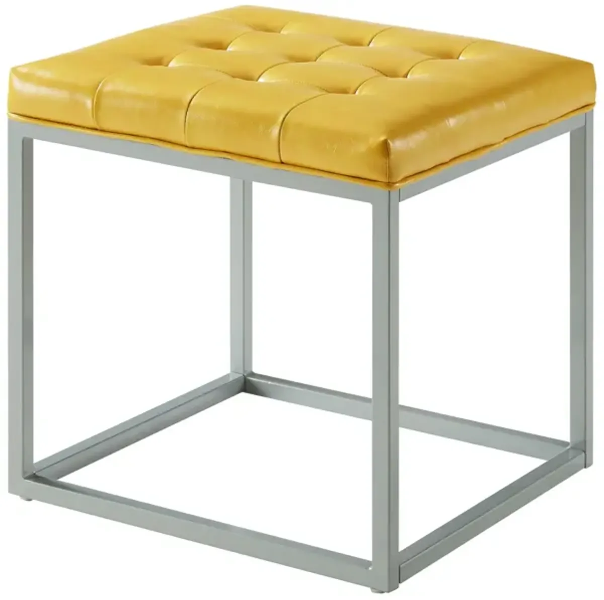 Faux Leather Cube Ottoman - Yellow / Gray