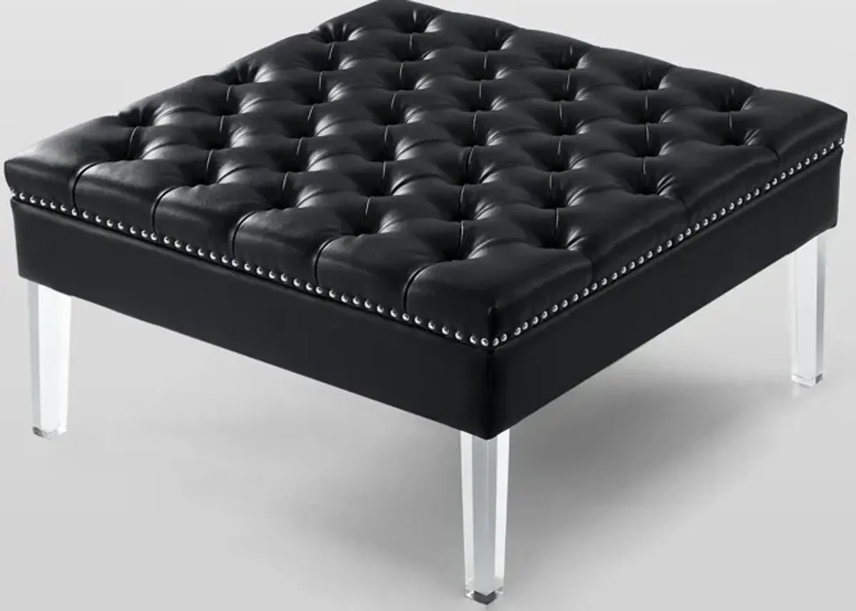 Faux Leather Cocktail Ottoman - Black / Clear