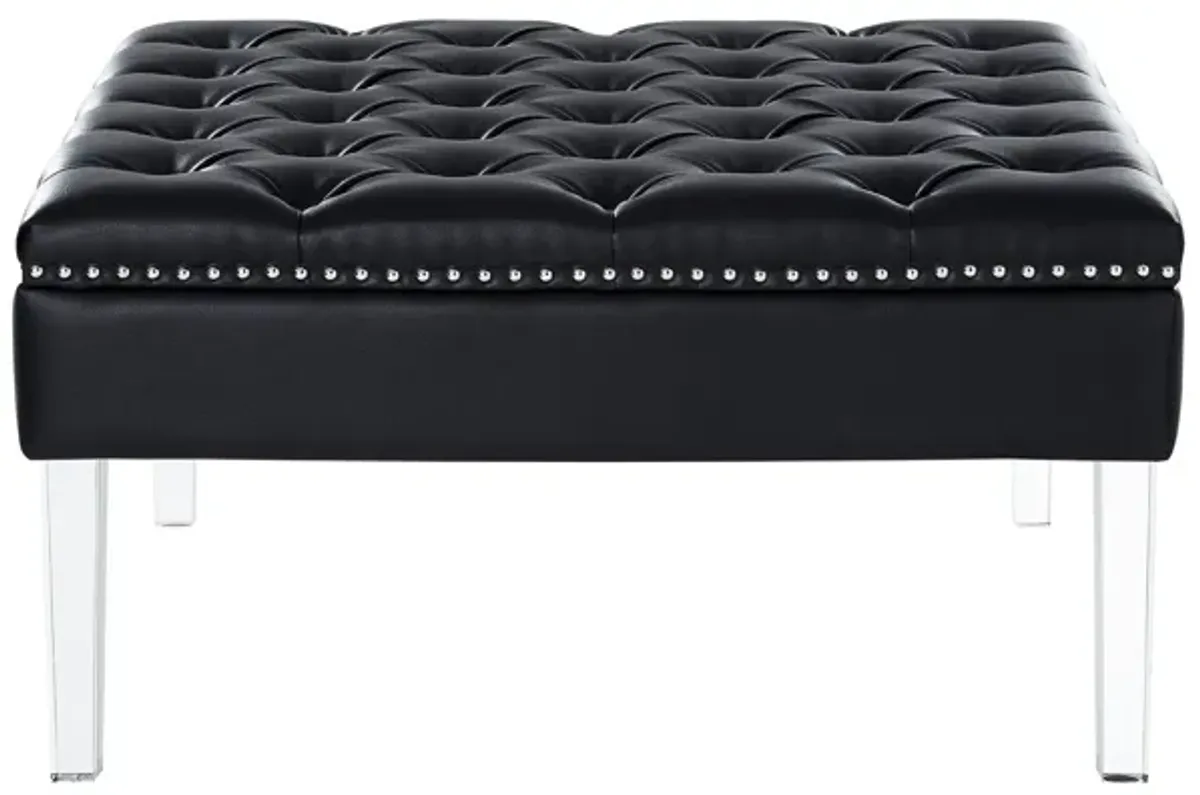 Faux Leather Cocktail Ottoman - Black / Clear