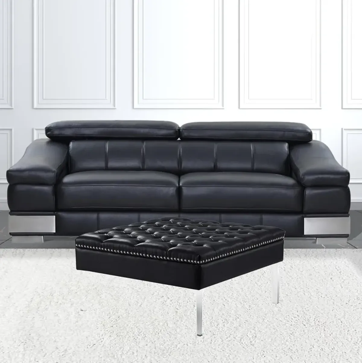 Faux Leather Cocktail Ottoman - Black / Clear