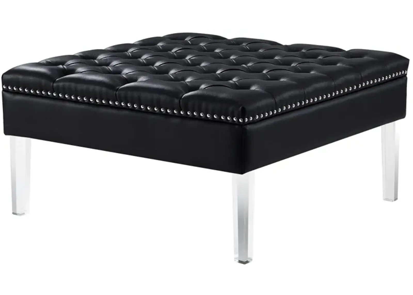 Faux Leather Cocktail Ottoman - Black / Clear