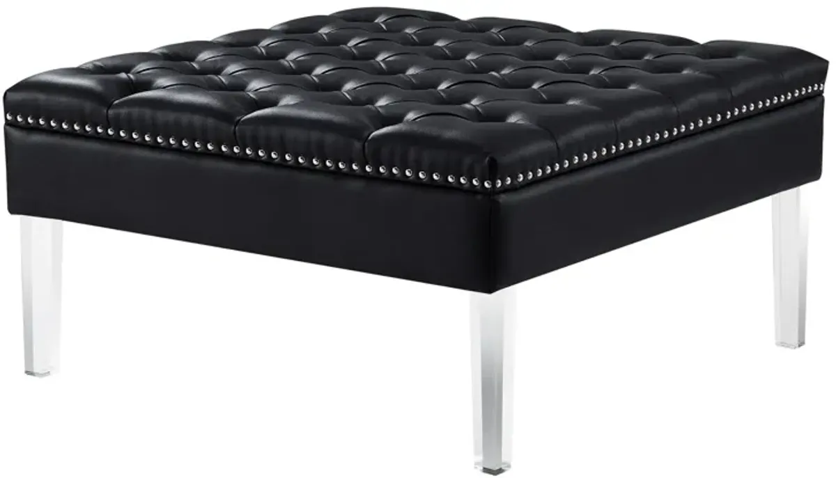 Faux Leather Cocktail Ottoman - Black / Clear