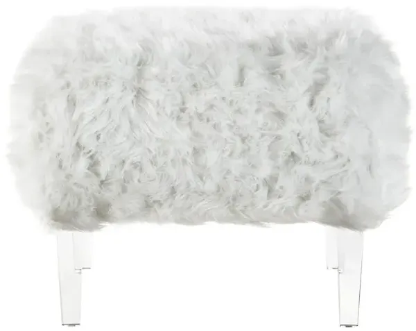 Faux Fur Ottoman - Clear / White
