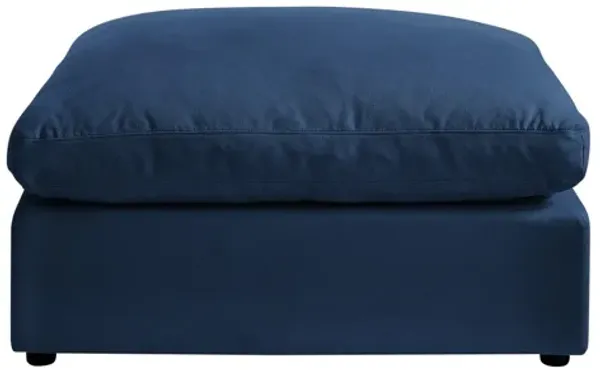 Linen Ottoman - Navy Blue / Black