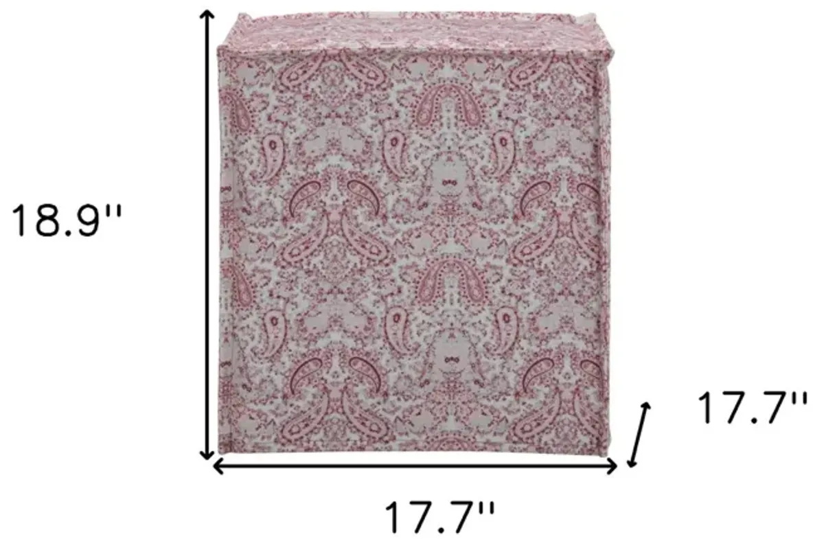 Linen Floral Ottoman - Red